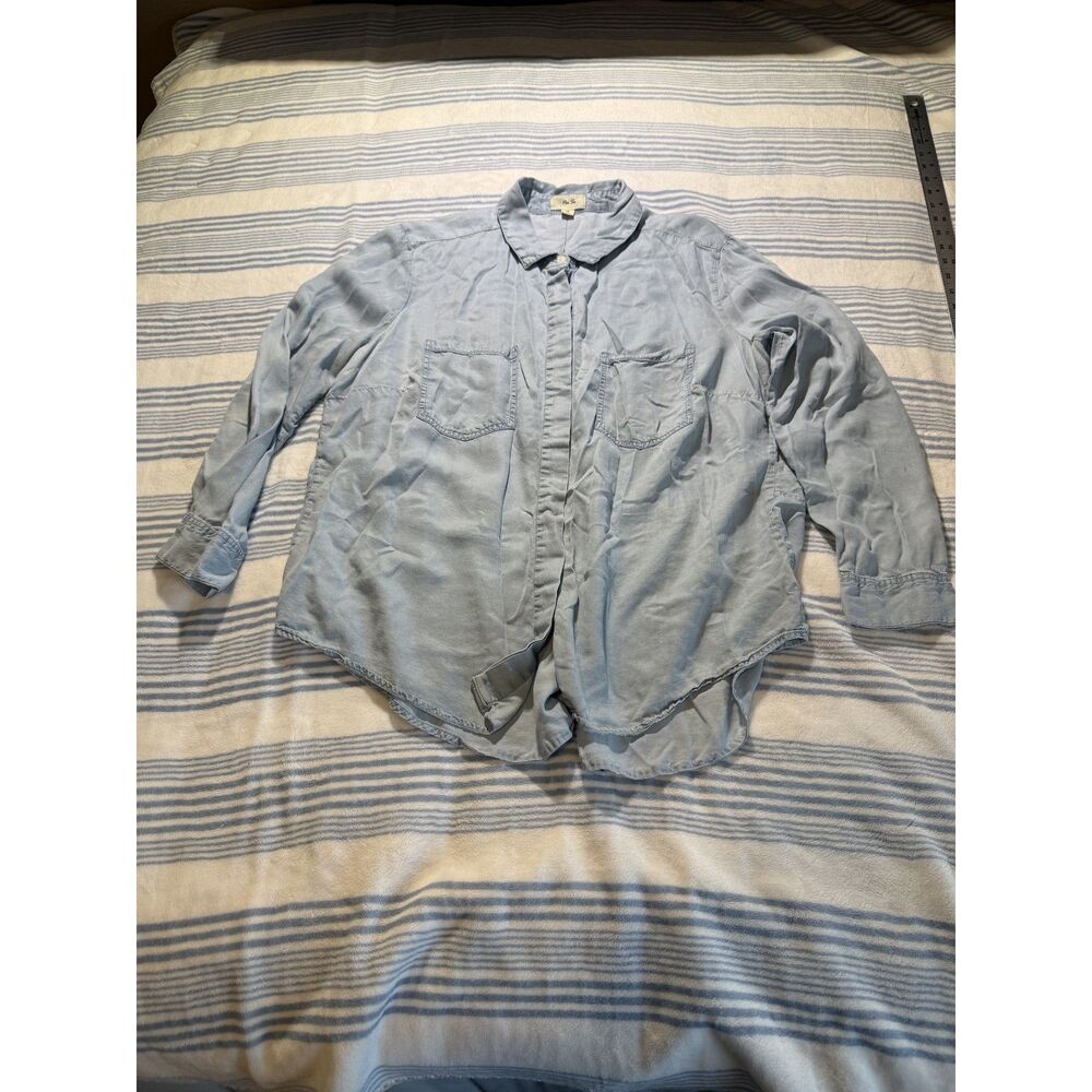 Per Se Light Blue Chambray Style Button Up Shirt Women's Plus Size 1X